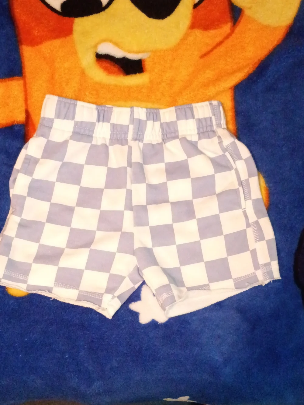 Kids White Bronco Graphic Tee & Blue Checkered Shorts Set